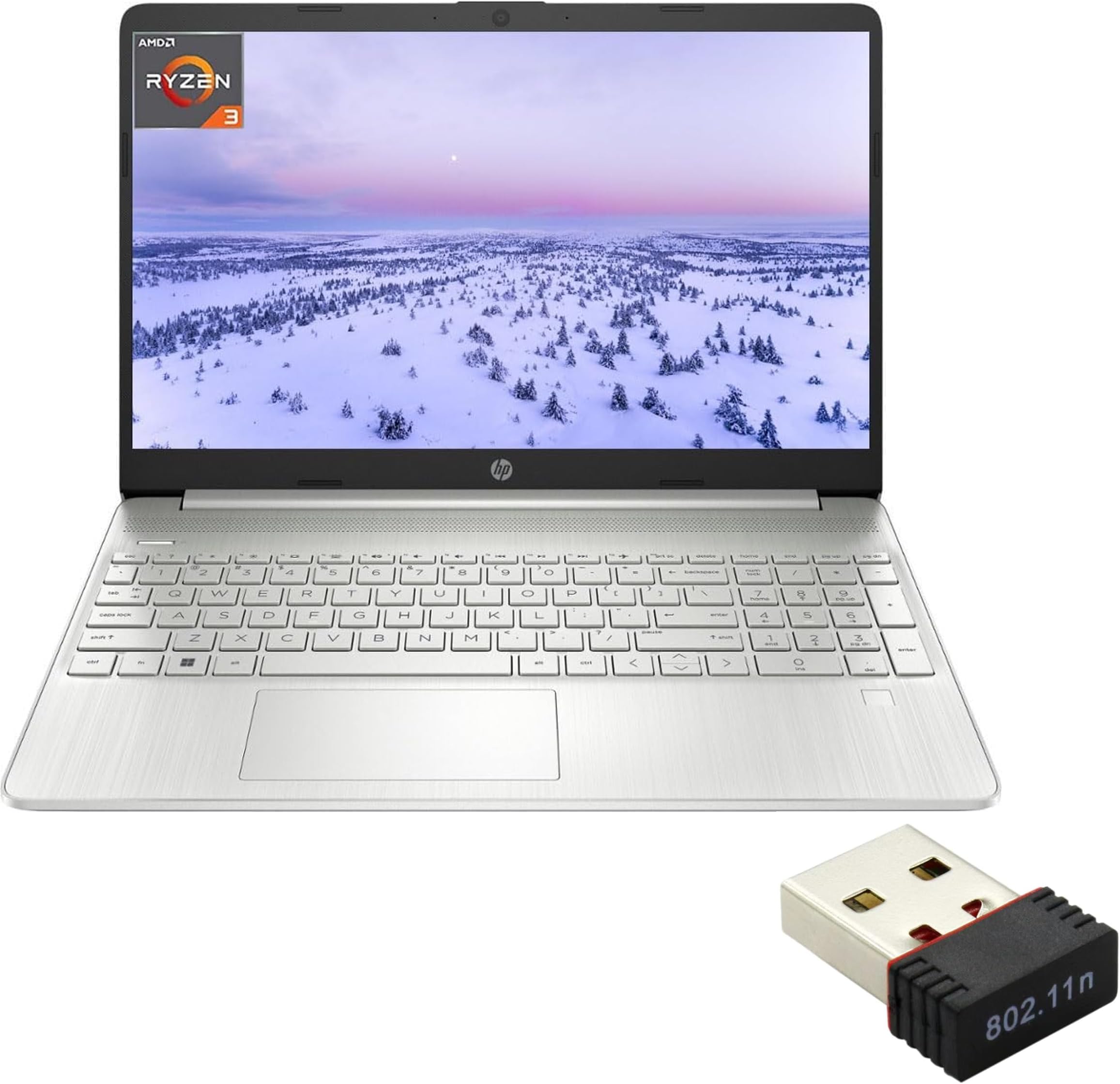 HP 2023 Laptop, 15.6" HD Display, AMD Ryzen 3 5300U (4 cores), 12GB RAM, 512GB SSD, AMD Radeon Graphics, Wi-Fi, Bluetooth, Numeric Keypad, Windows 11 Home