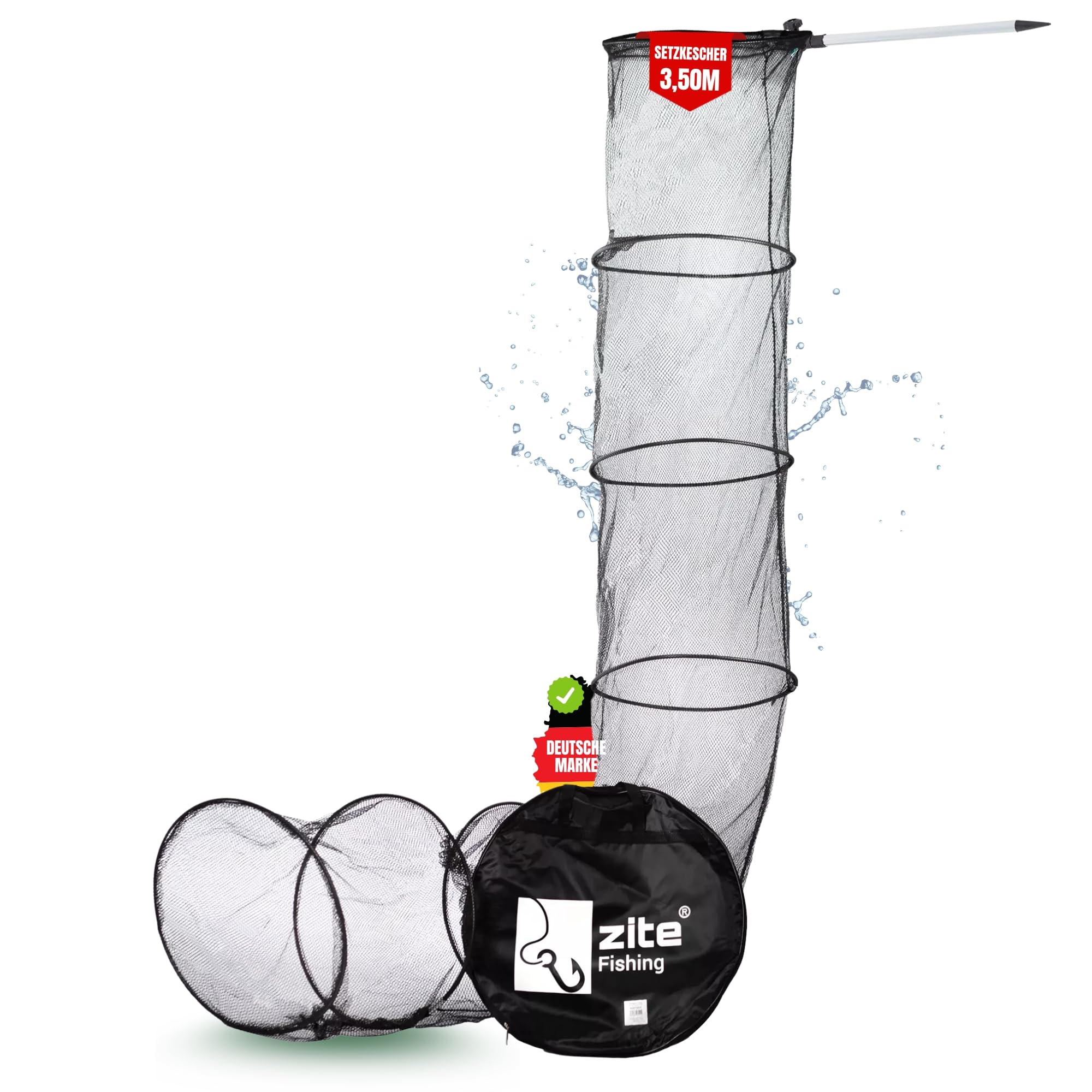 Zite Fishing épuisette - 3,50m de Long & 50 cm de diamètre - avec Sac de Transport et Lance de Terre de 40 cm de Long.