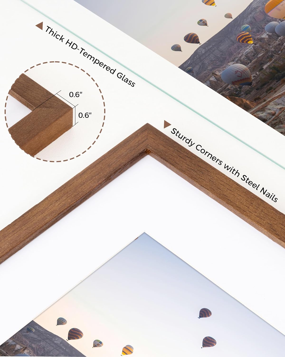 Marsmiles 8x10 Wooden Picture Frame, USA-Sourced Natural Oak Solid Wood Photo Frame with Plexiglass for Display Pictures 5x7 with Mat or 8x10 without Mat, Walnut, 3 Pack - Image 4