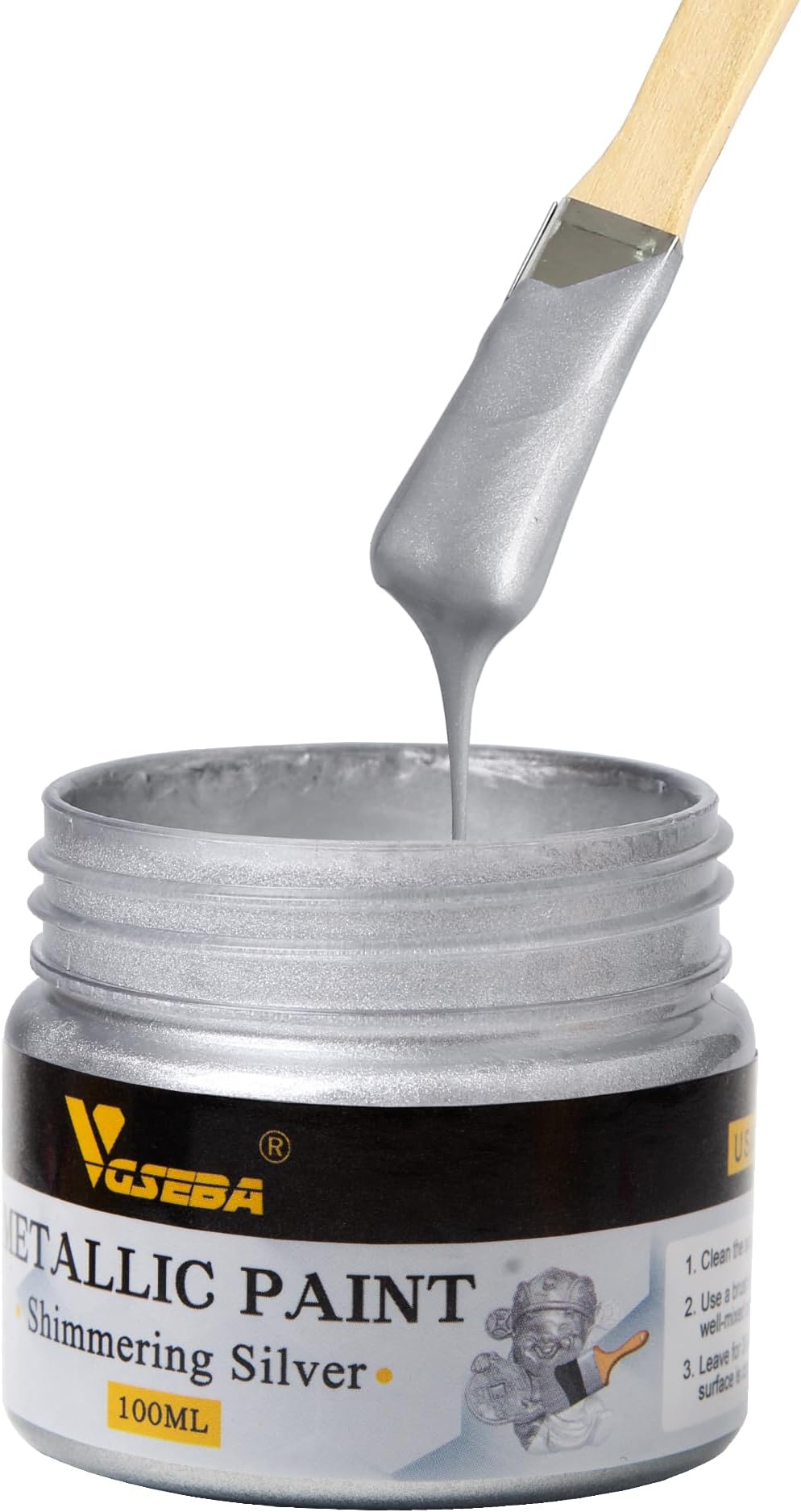 Acrylic Paint Metallic Silver, Non Toxic, Non Fading, 100ml Silver Leaf Paint for Art, Painting, Handcrafts, Ideal for Canvas Wood Clay Fabric Ceramic Craft Supplies