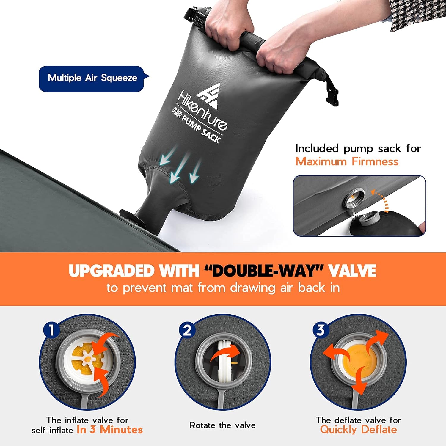 Hikenture Extra Thick Double Self Inflating Sleeping Pad, 9.5 R Camping Mattress 2 Person, Inflatable Foam Camping Pad with Pump Sack, Portable 4 in Thickness Comfort Plus Camping Mat for 4-Season : Sports & Outdoors