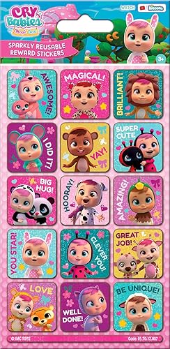 Cry Babies - Calcomanías de recompensa reutilizables brillantes | Producto oficial | Reutilizables en superficies no porosas