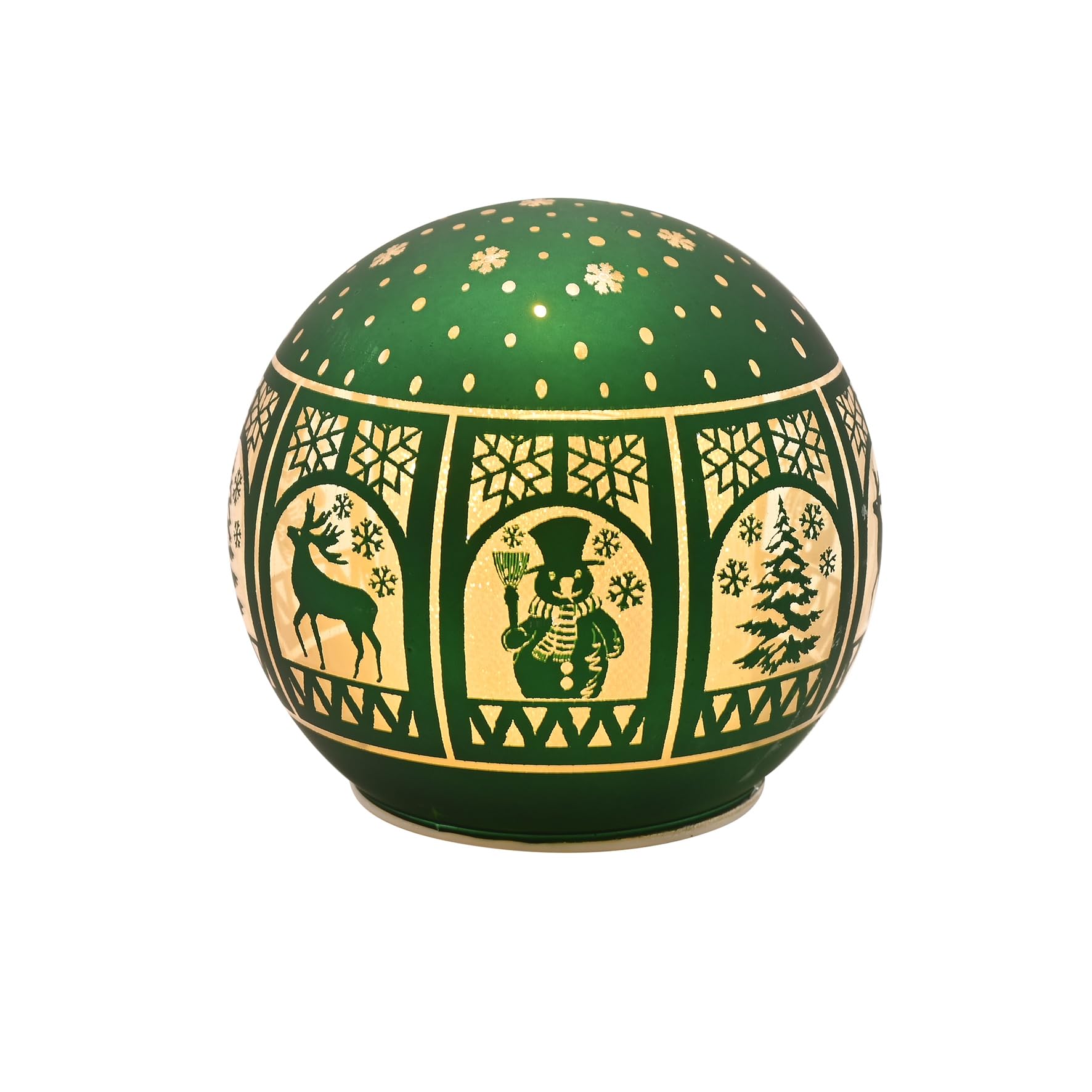 Widdop And Co Green/Gold Widdop Regal Tidings Glass Led Light Up Globe – Christmas Windows Scene With Reindeer, Snowman & Trees – Festive Decoration