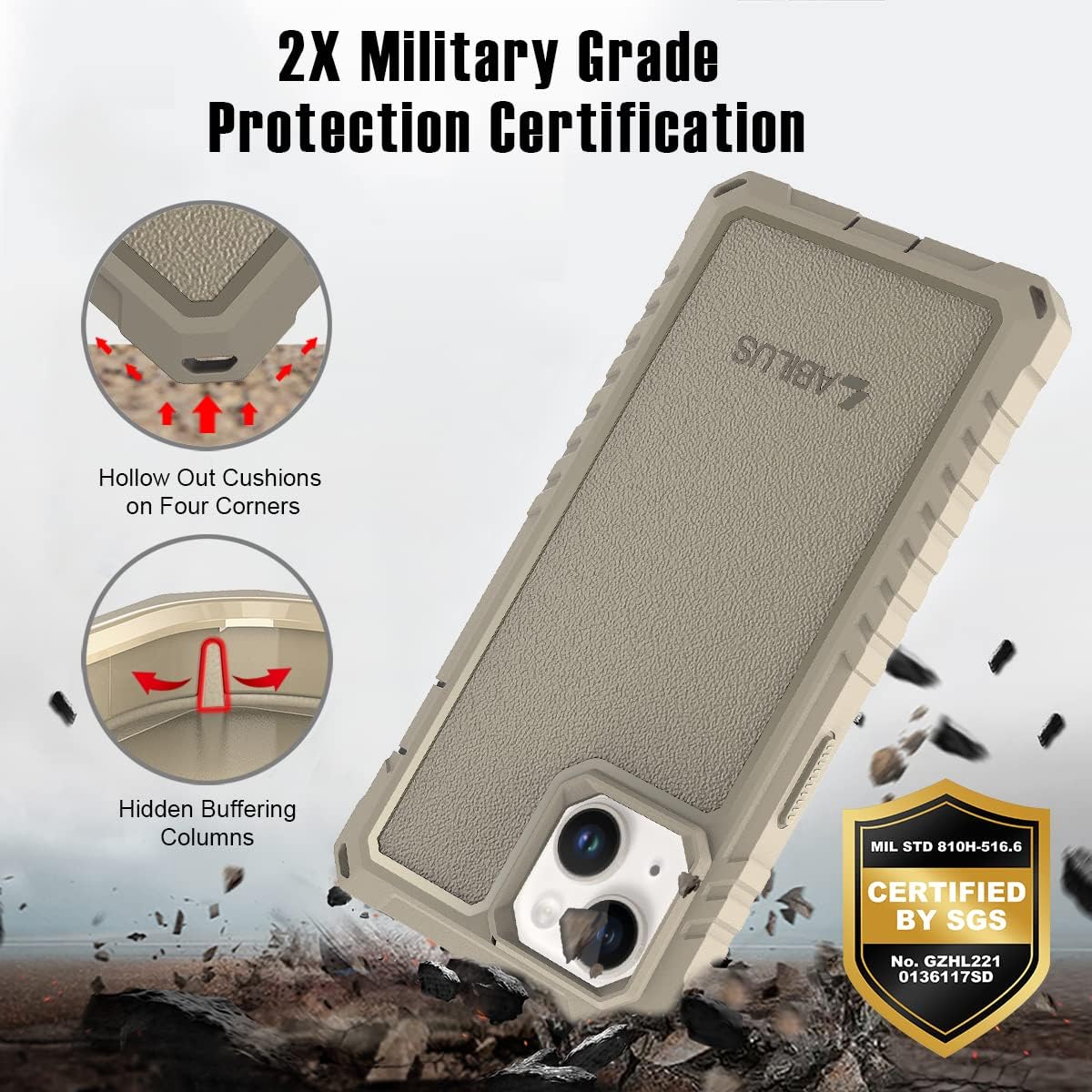 for iPhone 13/14 Case [6.1 inches], 12ft Military Grade Drop Proof, Rugged 360° Full Body Coverage with Built-in Screen Protector, Compatible with MagSafe - Desert