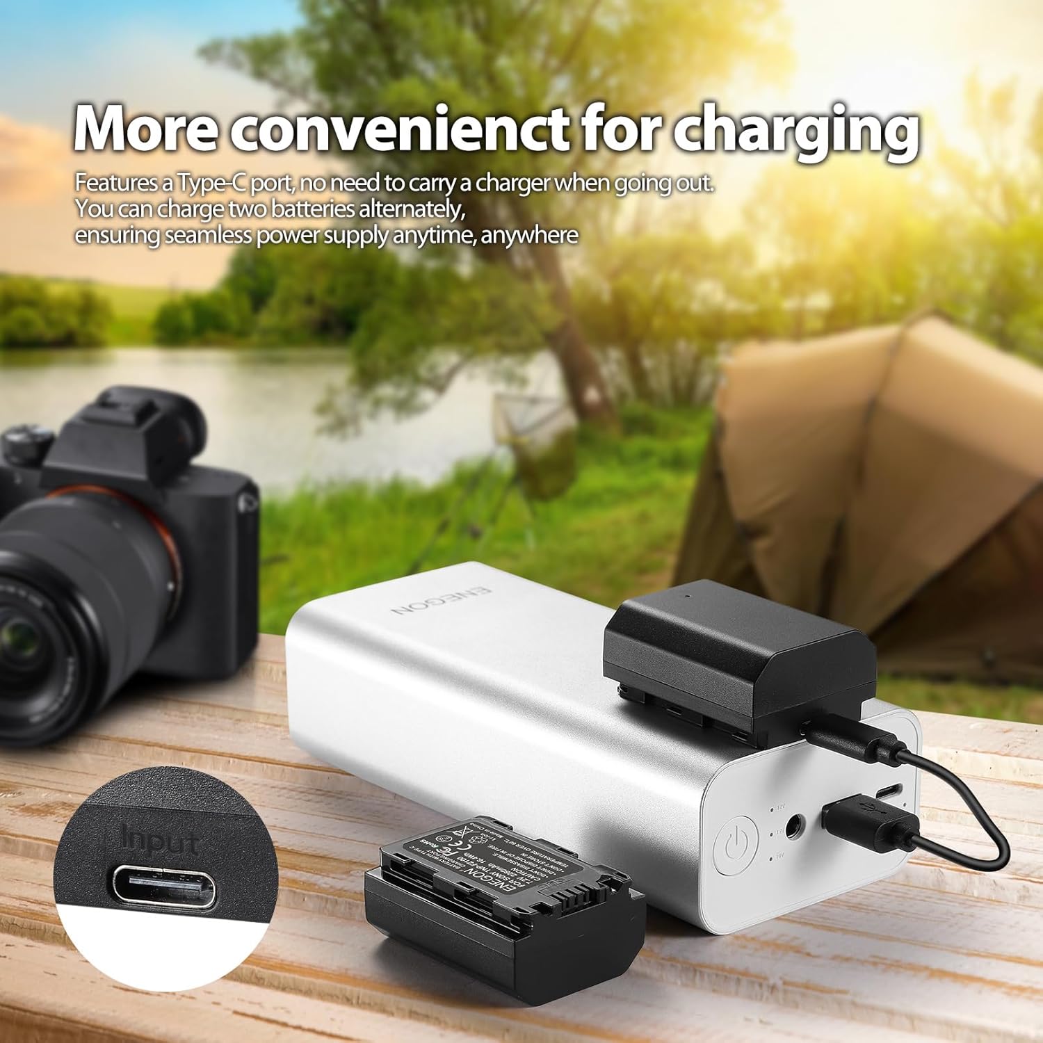 ENEGON NP-FZ100 Battery and 2 in 1 USB C Direct Charging Cable,2-Pack 2280mAh Replacement Battery for Sony A7iii,A7iv,FX3, FX30,A6700, A6600,Alpha 9,Alpha 9S, A7C,A7RIII, A7R3 - No Charger Needed