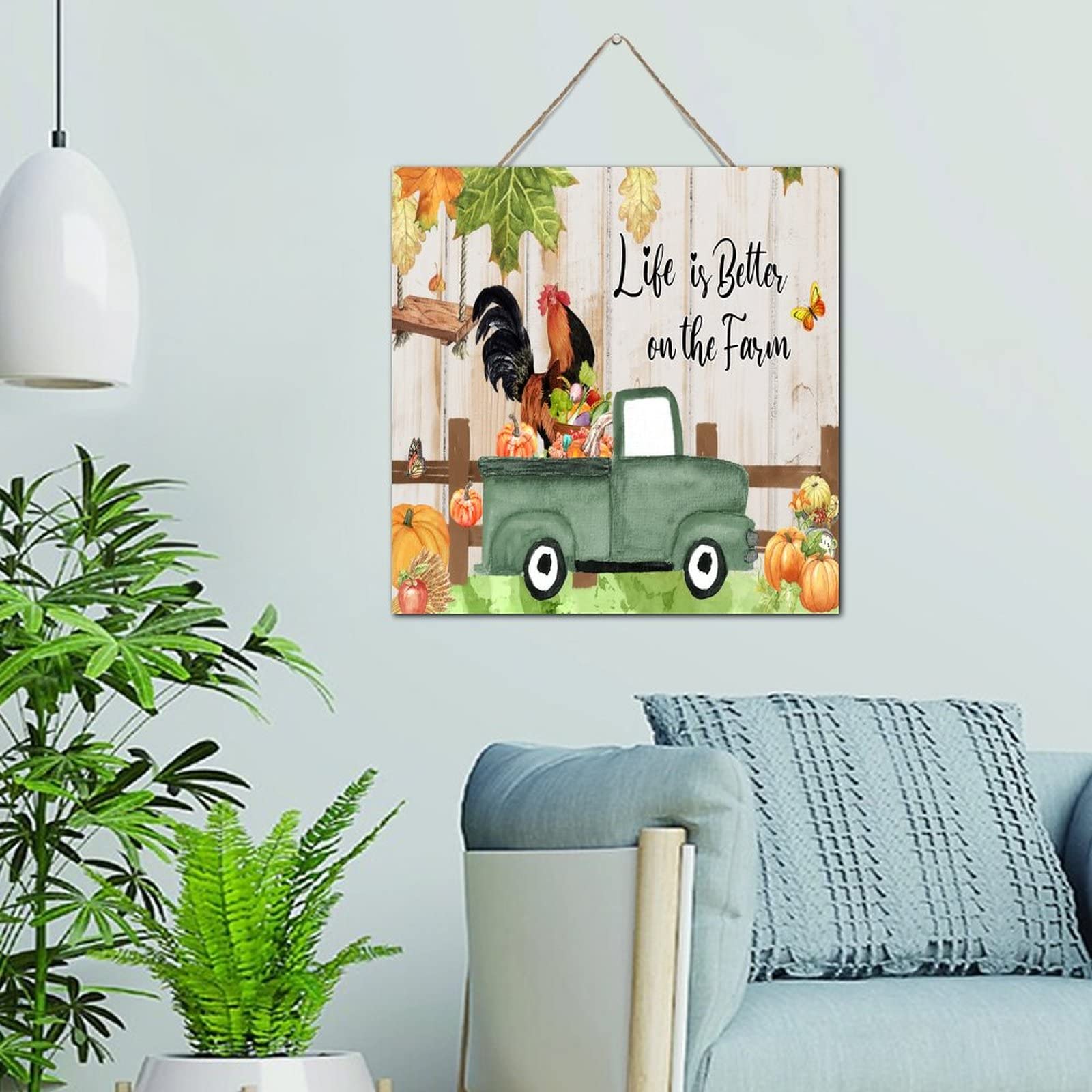 Plaque murale décorative en bois vieilli Life Is Better on The Farm 30 cm