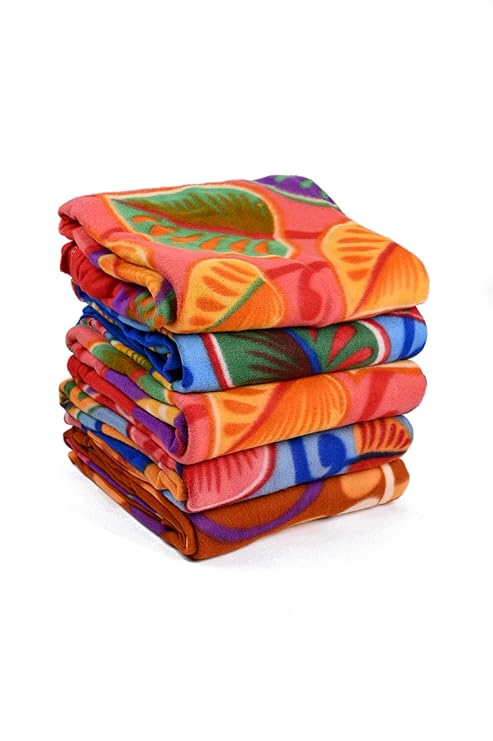 MUKHAKSH Single Bed Soft Touch Light Weight Polar Fleece Blanket/Warm Bedsheet for Light Winters/Summer/AC Blankets (Multicolour) - Pack of 5, lightweight