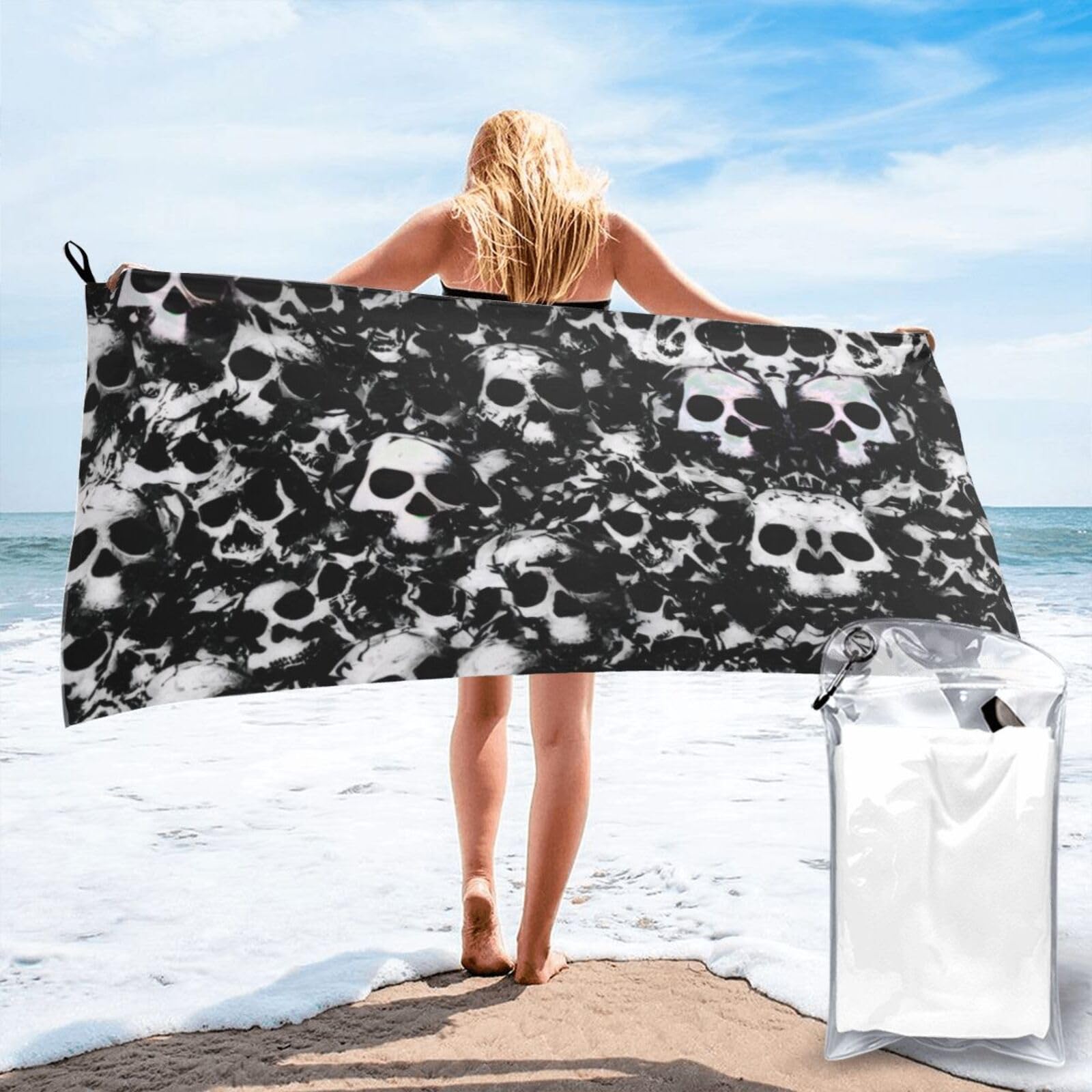 OKMIJNUHBY Quick Dry Towel, Quick Dry Towels For Adults Microfibre Printed With Carry Bag & Carabiner Lightweight Absorbent Towel For Gym Travel Beach Camping Hiking