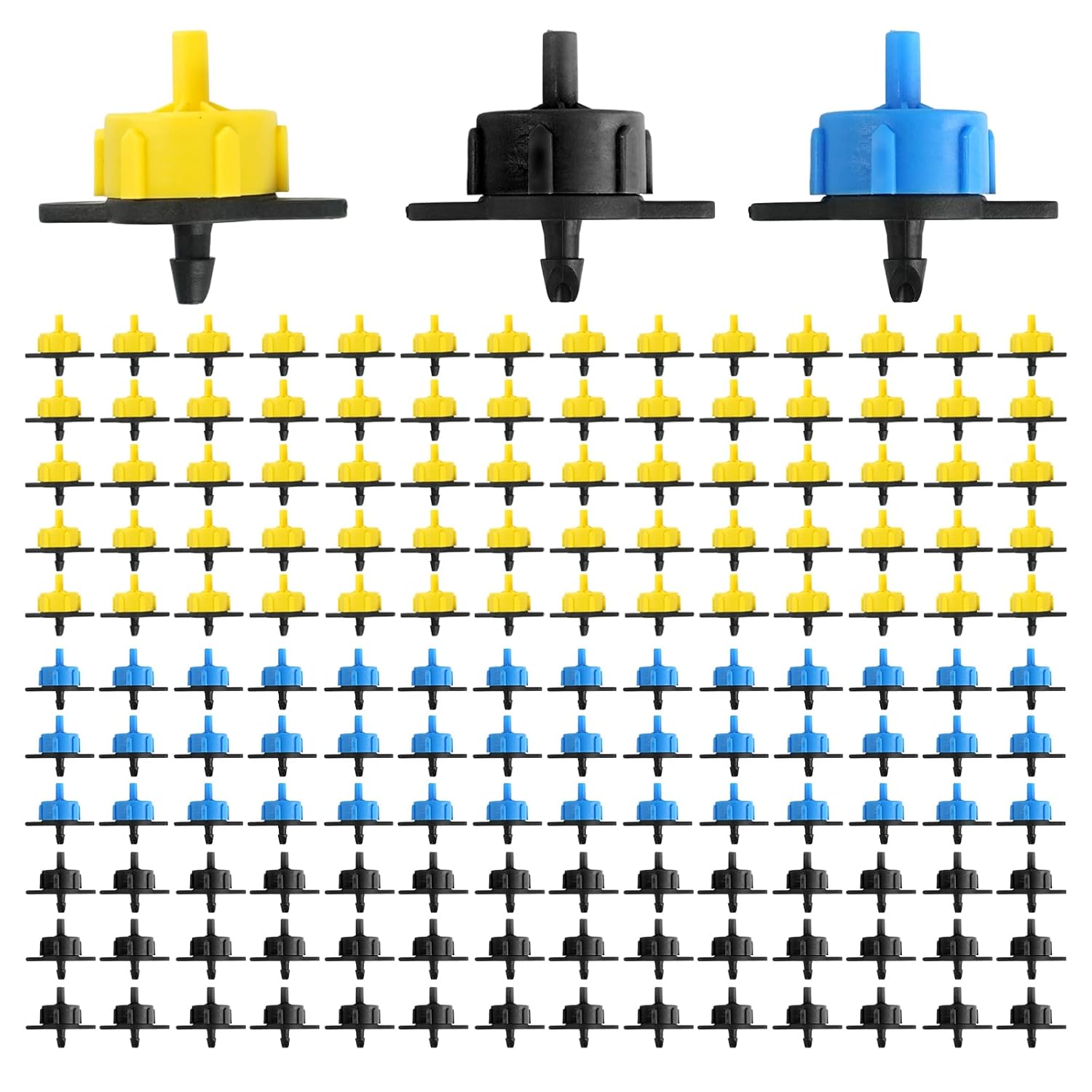 240 Pcs Drip Irrigation Emitters 1/4 Inch Drip Irrigation System Sprinkler 1/2 GPH, 1 GPH, 2 GPH Per Hour Pressure Compensating Sprinklers for Watering, 3 Sizes 3 Color