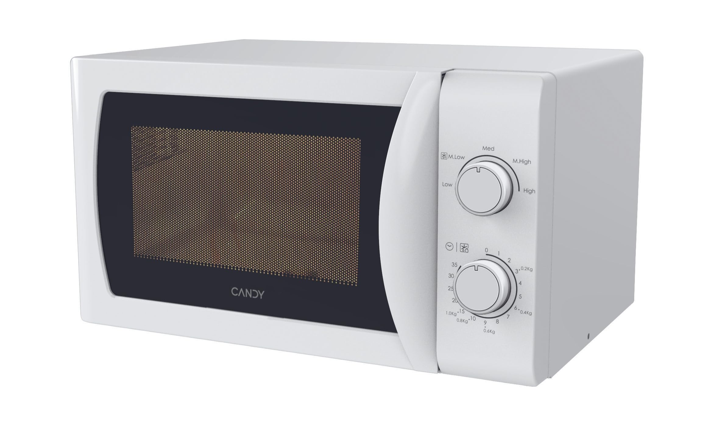 Candy Idea CMW20SMW Microondas, 20L, 700W-1050W,5 Niveles de Potencia, Panel de Control Mecánico, Alerta Acústica Finalización, Plato 25,5CM, Descongelación, Apertura Izquierda, Blanco