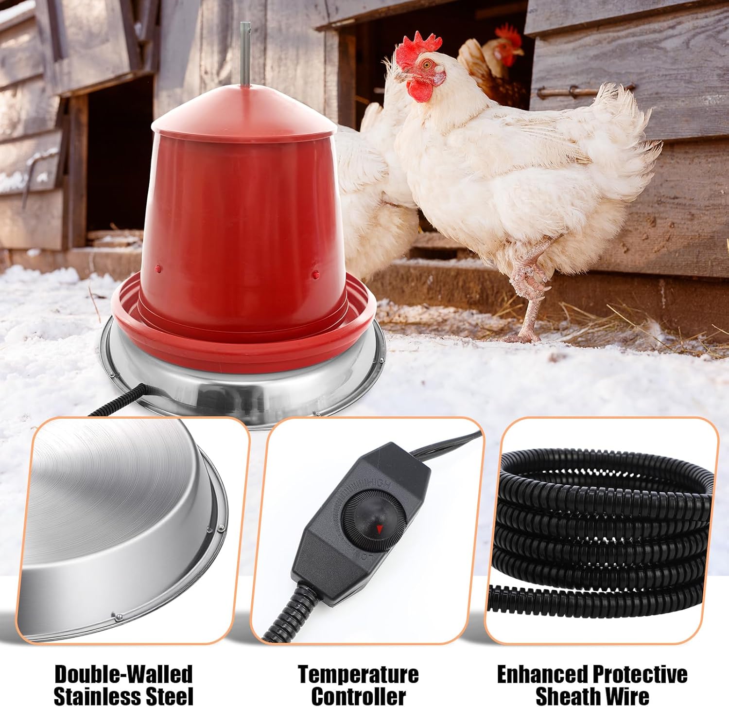 VIHOSE 4 Pcs Chicken Water Heater for Winter, 12" Heated Poultry Waterer Base for Plastic or Metal Chicken Waterer Poultry Founts Under 5 Gallon, 48w Coop Water Heater with Thermostat and Power Cord