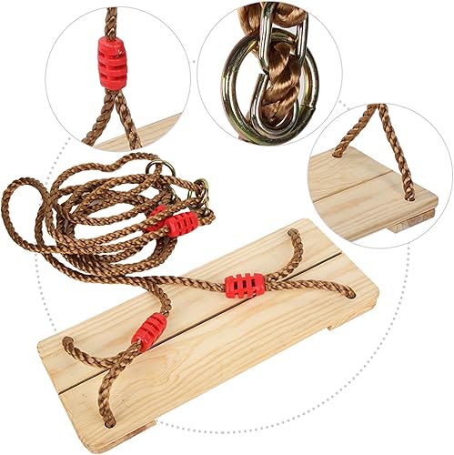 Miniatura 4 de Socobeta Columpio para adultos, asiento colgante ajustable de madera de pino con cuerda trenzada para interiores y exteriores, para parque para