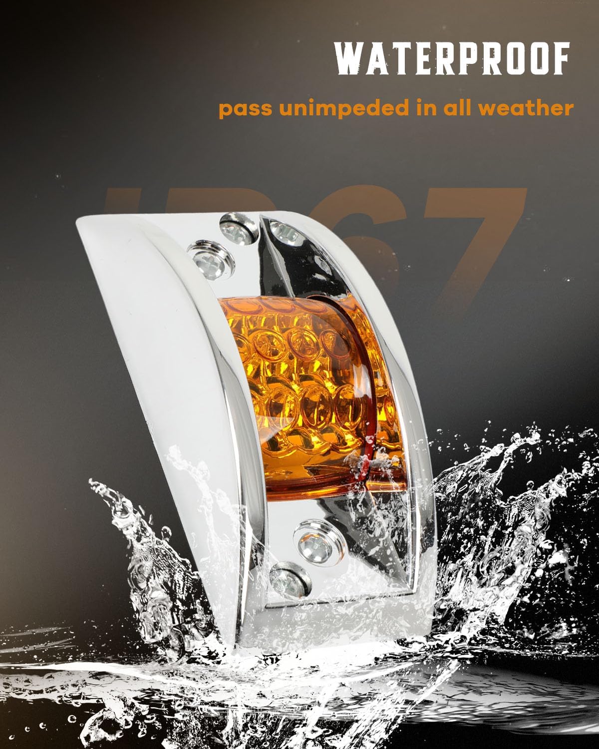cciyu 6x Rectangular 12 Led Chrome Armored-style Trailer Side Marker Light LED Trailer Clearance Light Amber Len Amber Light Rectangle Led Trailer Clearance Lights Surface Mount Led Lights