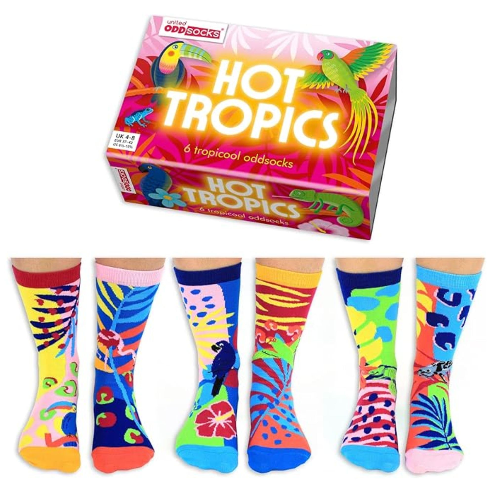 United Oddsocks Hot Tropics Box of 6 Ladies Odd socks - UK 4-8, EUR 37-42