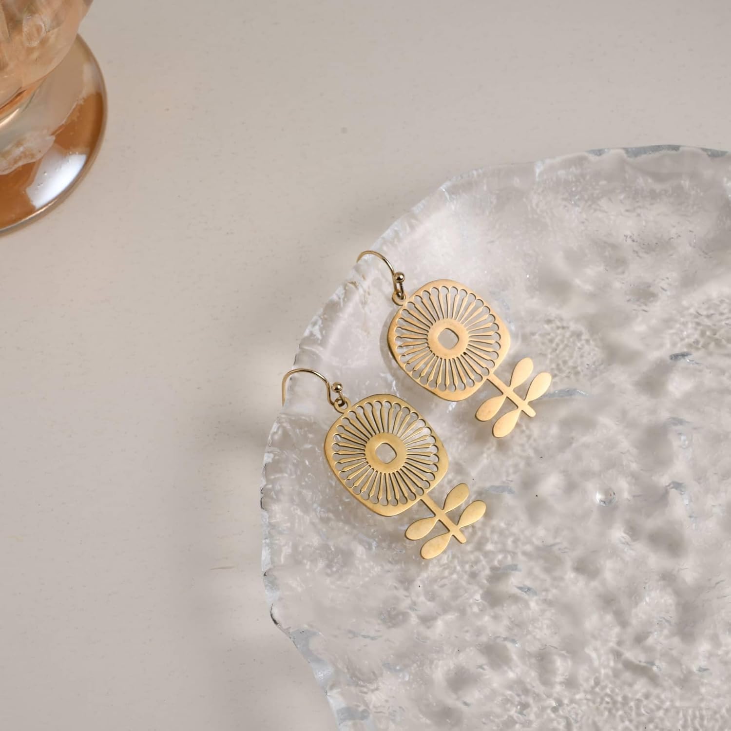 Boho Scandinavian Flower Earrings Retro 60s 70s Floral Earrings Vintage Mid Mod Dangle Silver or Gold Plated Earrings Jewelry Gift For Women - Image 2