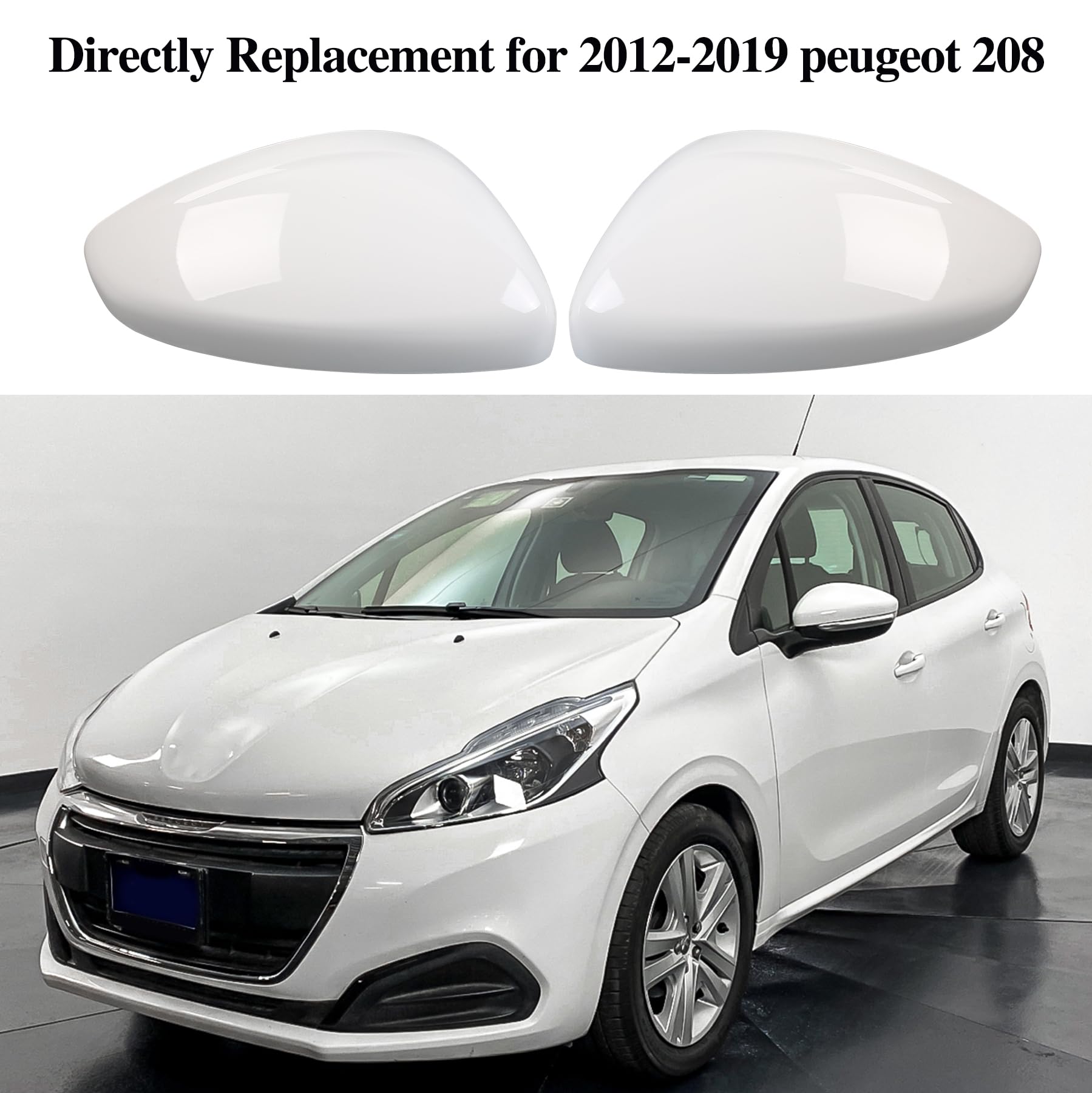 1 paire de coques de rétroviseur extérieur pour Peugeot 208 2012-2019, Opel Corsa F/Mokka B 2019-2025, capuchons de rétroviseurs, gauche et droite (Blanc)