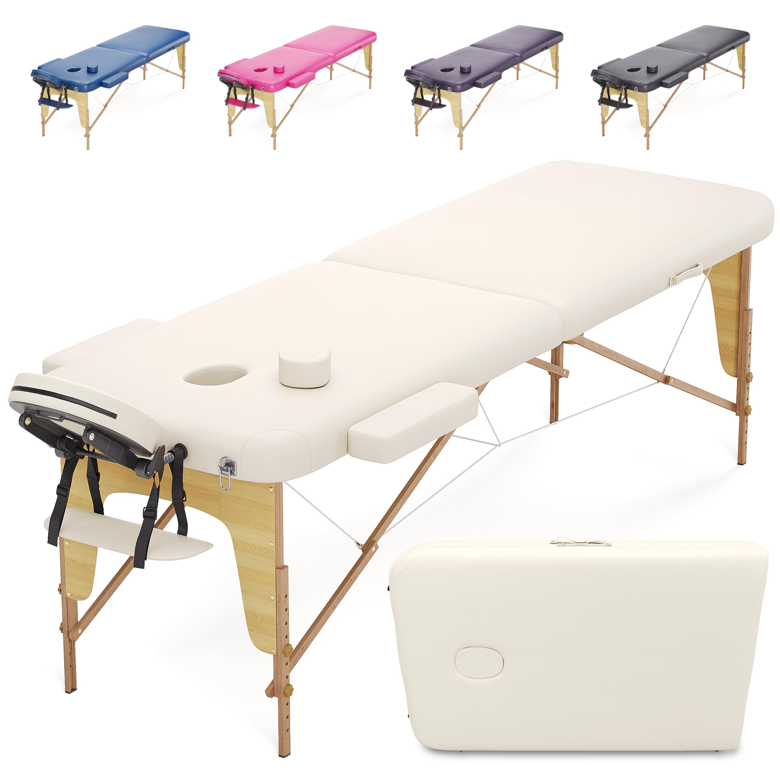 BELTOM® Table de Massage 2 Zones Portables Cosmetique lit esthetique avec Panneau Reiki - Crème
