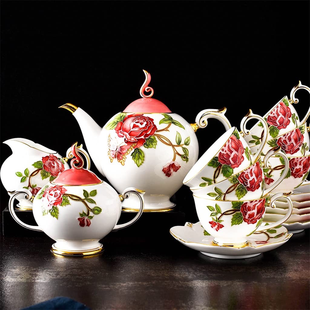 Zestaw 15 szt., wytłoczony porcelanowy zestaw filiżanek do kawy, taca do projektowania fryzury, taca na kubek pałacowy, vintage herbata party