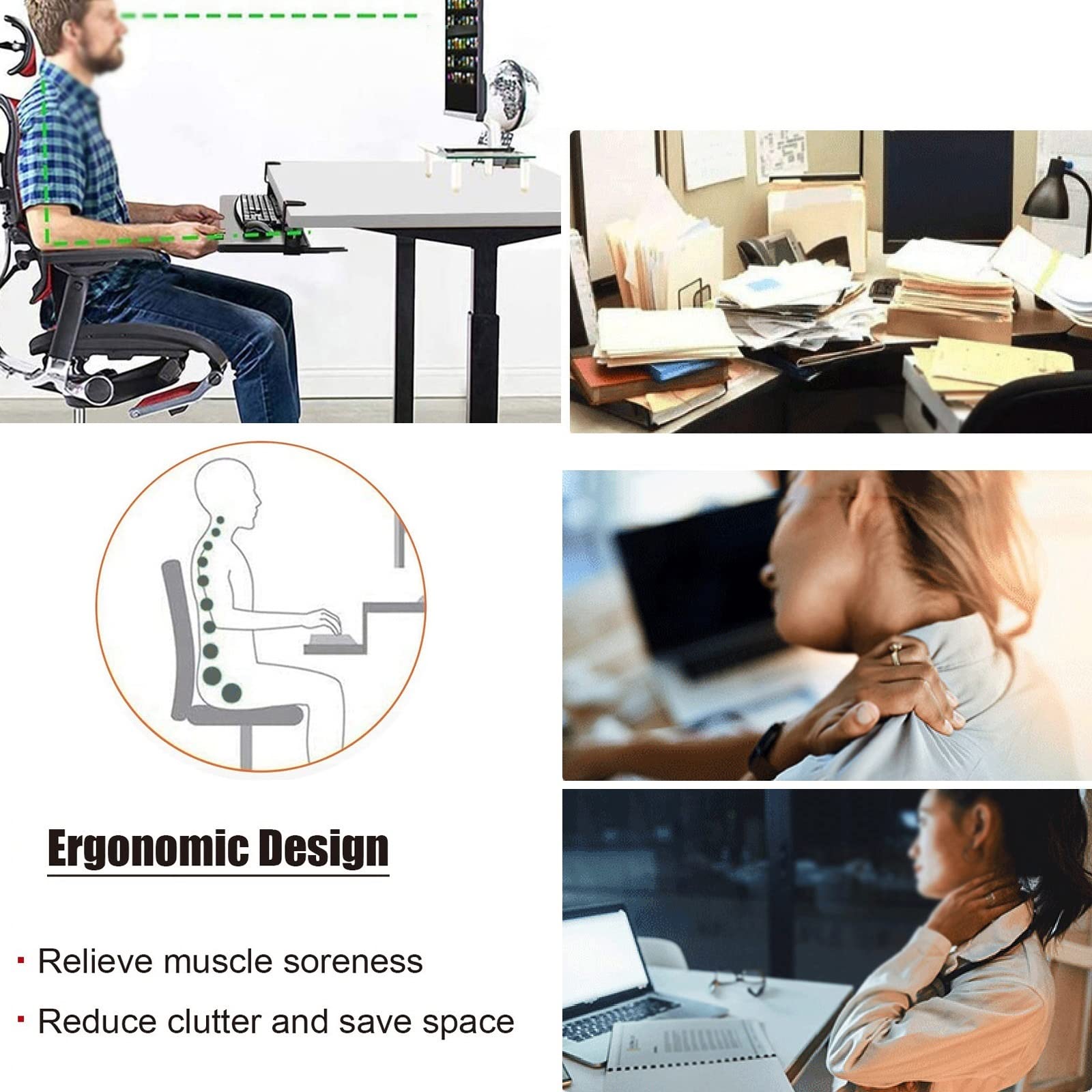 Ergonomiczna drewniana taca na klawiaturę z prowadnicami kulowymi 36 cm, szuflada pod klawiaturę, zoptymalizowana przestrzeń robocza, kompatybilna z klawiaturą i myszką, oszczędność miejsca