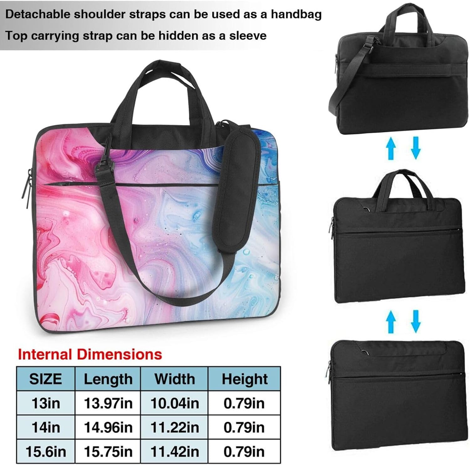 Colorful Marble Print Laptop Bag, Three Layer Protection Shockproof Crossbody Laptop Shoulder Bag for Men and Women