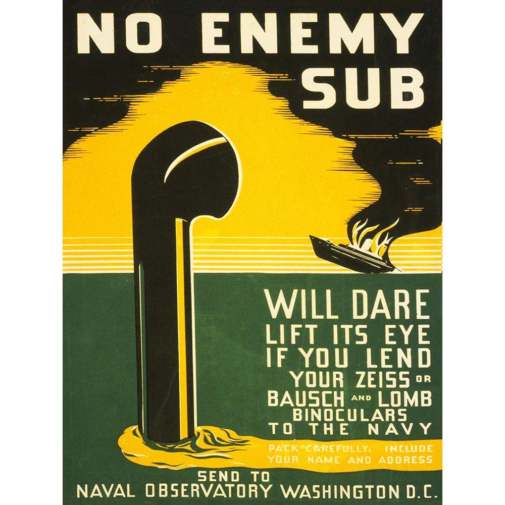 Wee Blue Coo Usa Navy Periscope Submarine War Binoculars Vintage Advertising Art Print Poster Wall Decor 12X16 Inch