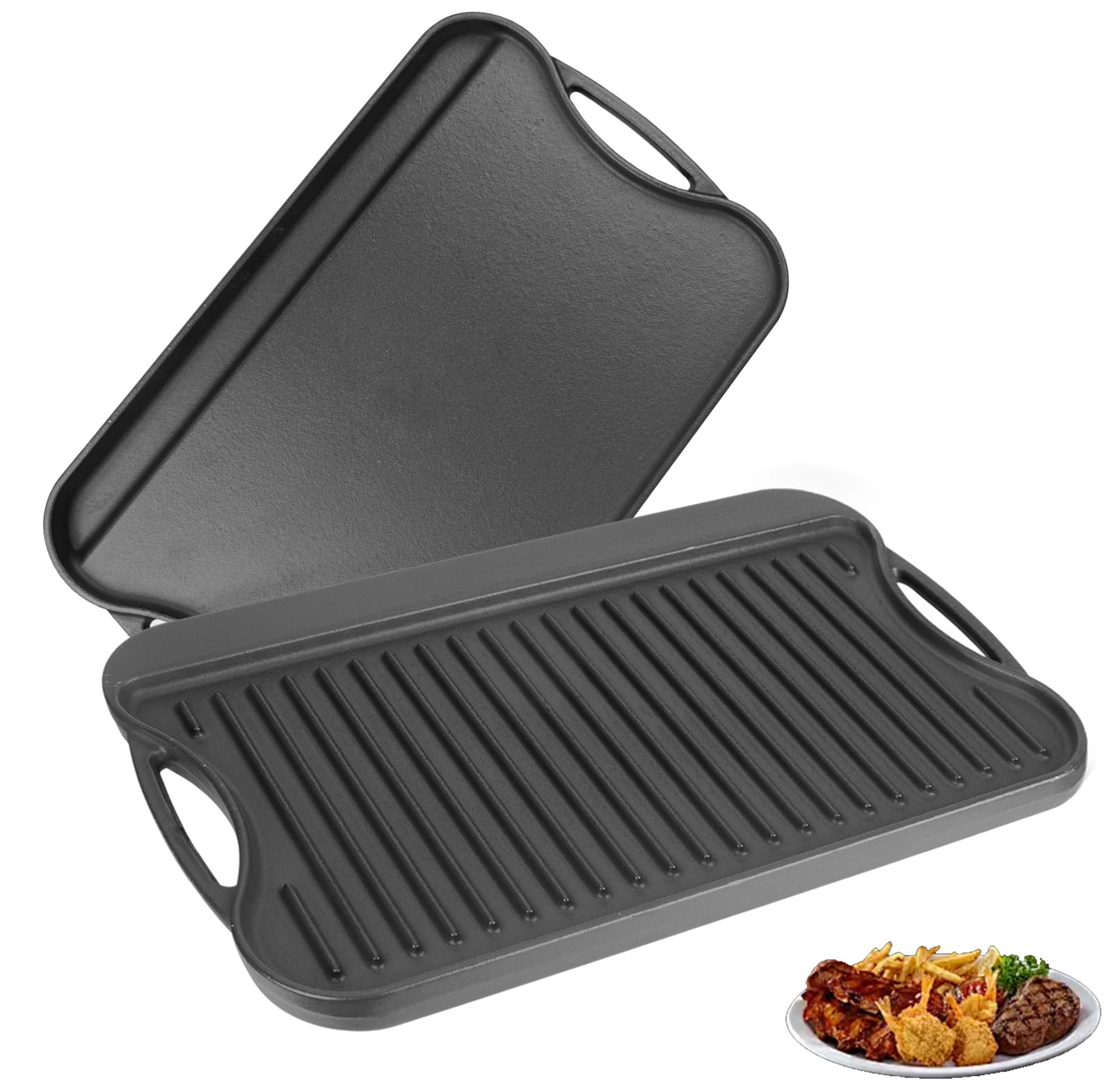 WEBROIL 2 in 1 Reversible Cast Iron Griddle for Gas Grill, Flat Top Grill Pan for Gas Stove, Pre-Seasoned Oven Top pan,Upgrade Double Burner Griddle