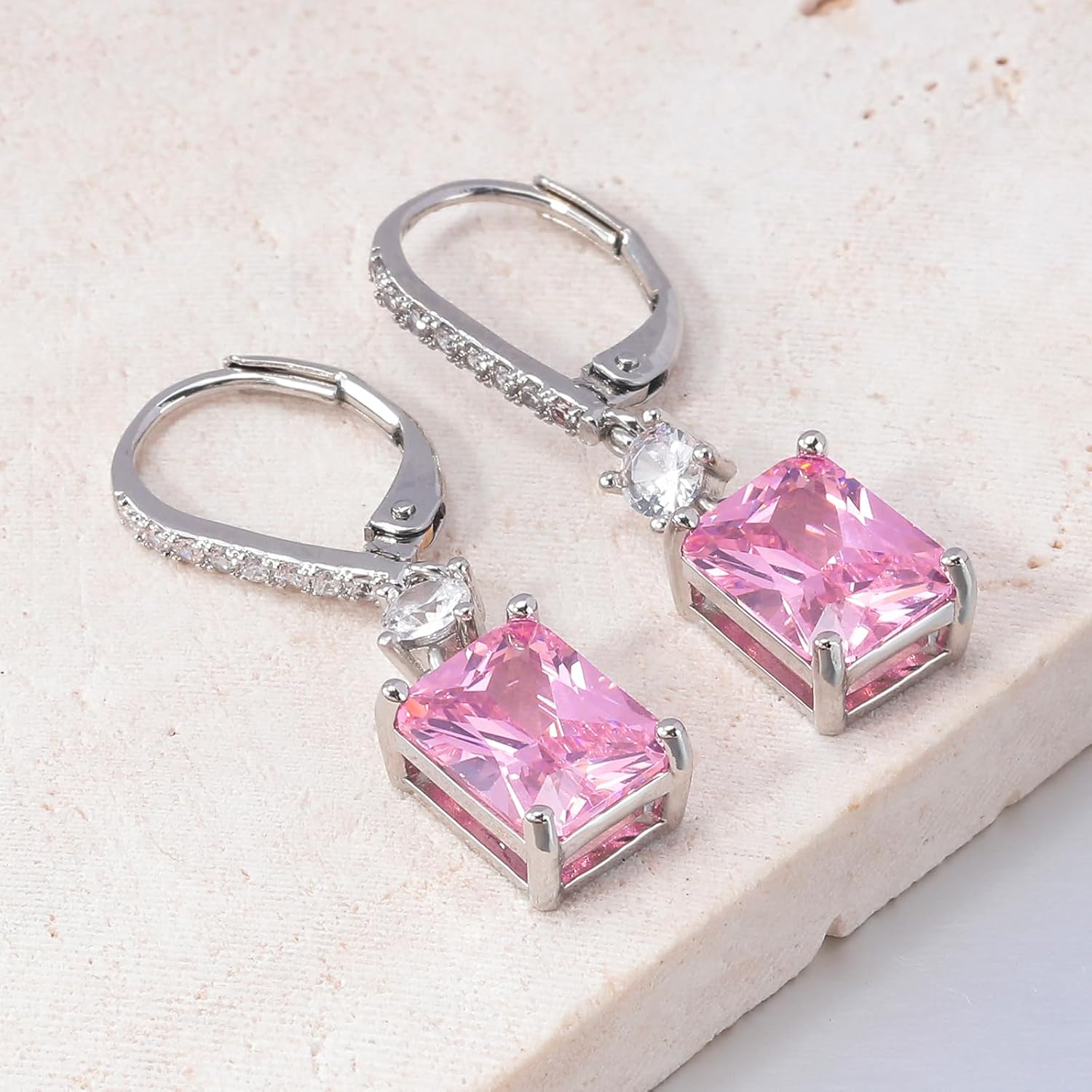 CiNily Rectangular-cut Drop Dangle Earrings for Women Hypoallergenic, Multi-color Cubic Zirconia Earrings Diamond Dangle Earrings Jewelry Gifts for Mothers Day 14K White Gold - Image 6