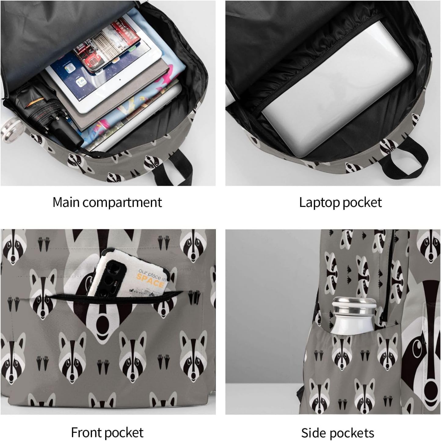 Raccoon Backpack School Bag Lightweight Bookbag Laptop Travel Daypack For Kids Girls Boys Teens - Image 8