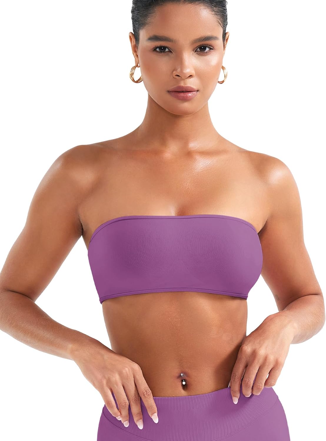 VOYJOY Impact Backless Bandeau Bra Workout Strapless Bandeau Basic Tank Top Adjustable Back - Image 5