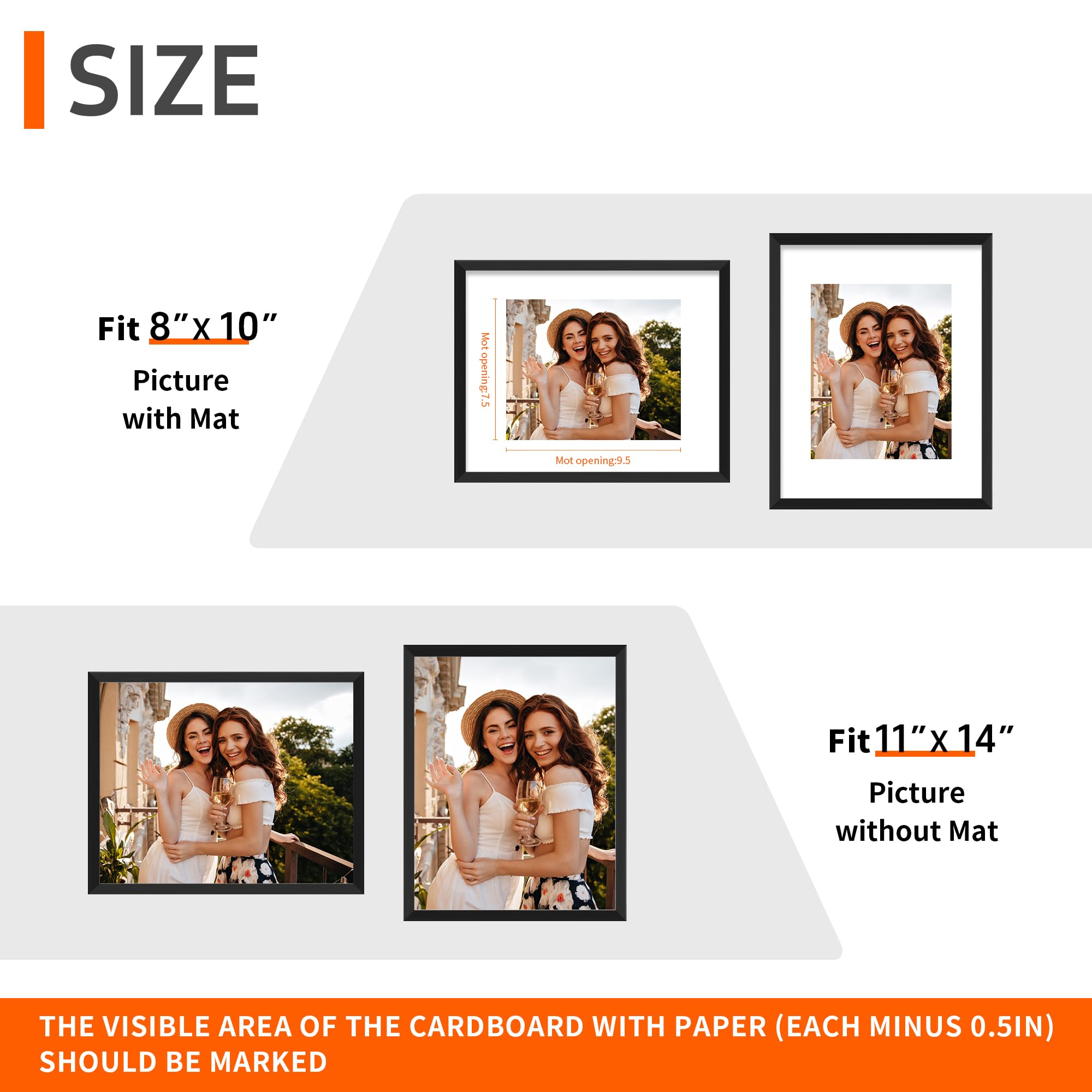Arrow king 11x14 Black Picture Frame, Display Pictures 8x10 with Mat or 11x14 Without Mat, Wall or Tabletop Display with Stand, 1 Pack — view 2