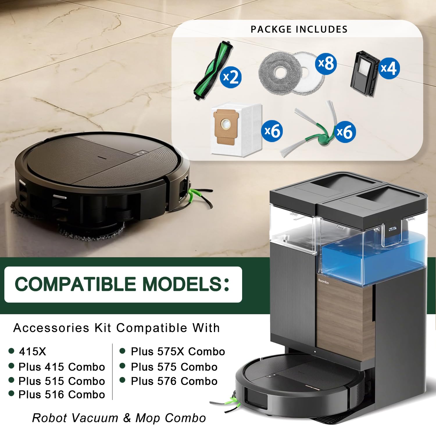 Zestaw akcesoriów 27 Plus 415 Combo kompatybilny z robotem odkurzacza iRobot Roomba Plus 415 Combo/Plus 576 Combo/Plus 516/415X Combo