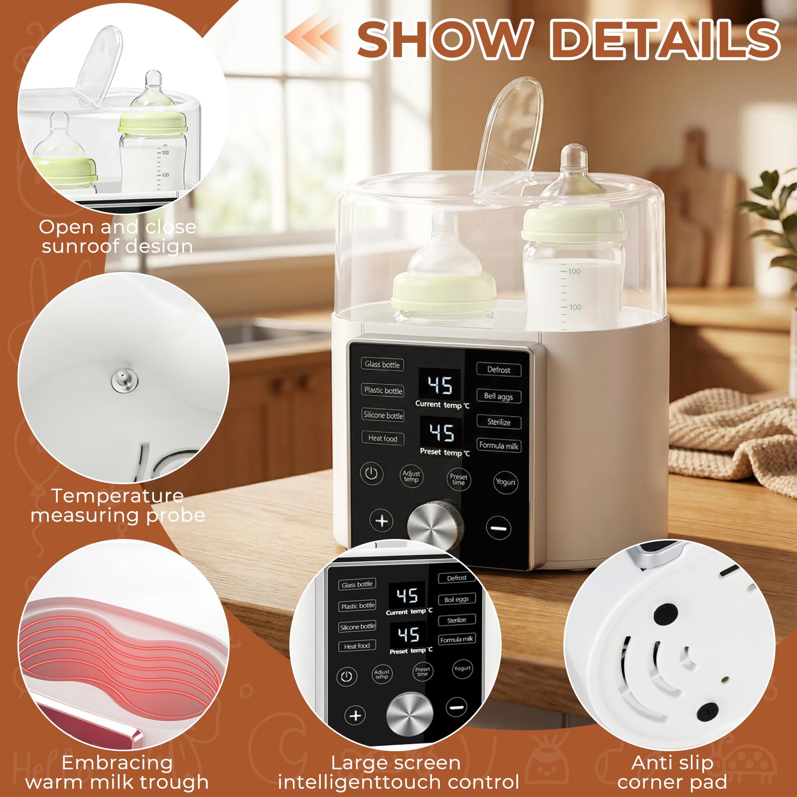9 in 1 Scaldabiberon,Sterilizzatore Biberon,Scalda biberon,Scalda biberon Neonato Portatile,Double BottleWarmer,Senza BPA,Display LCD,Riscaldamento Rapido,Scongelare,Adatto a Tutti i biberon