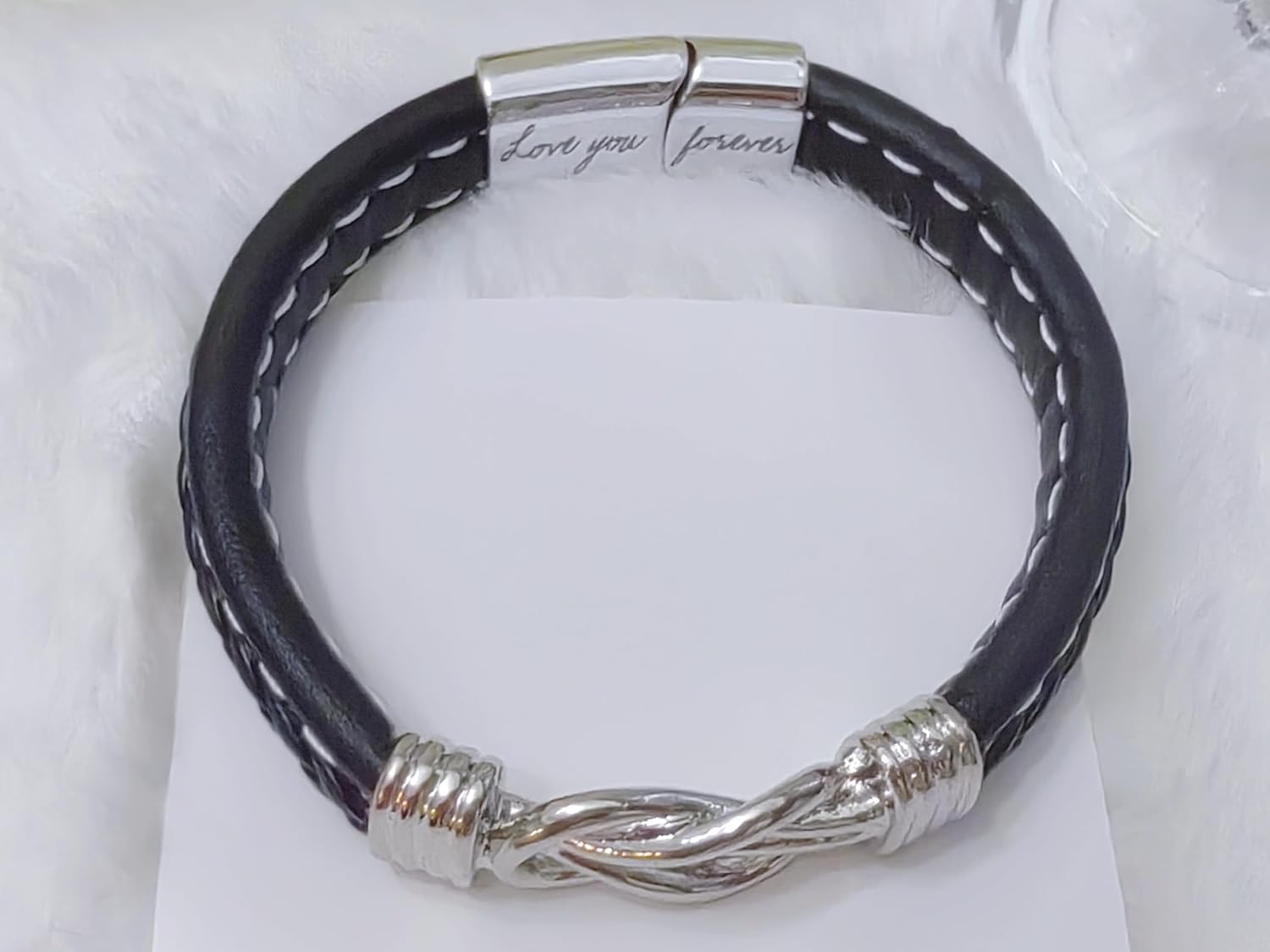 To My Daughter Love You Forever Bracelet, Mother and Daughter Forever Linked Together Braided Leather Bracelet, Stainless Steel Infinity Knot Engraved Inspirational Bangle Gift from Mom - Image 5