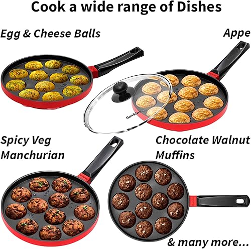 Miniatura 6 de Hawkins Sartén antiadherente con tapa de cristal, 12 tazas, diámetro 7.9 in, negro, aluminio fundido, rojo