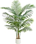 5FT Artificial Areca Palm Tree, Faux Palm Plant with White Planter | Easy Setup, Realistic Foliage, Maintenance-Free Decor, Fake Indoor Floor Plant for Living Room, Office, Bedroom & Home Decor