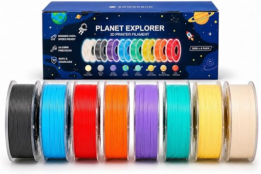 SainSmart PLA Filament 1.75mm, Planet Explorer 8-Color Mini Spool Bundle, 250g Each, High-Speed PLA, +/-0.02mm Accuracy, Easy-to-Print, Compatible with Most FDM 3D Printers