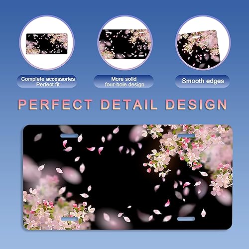 Miniatura 2 de Placa de matrícula, diseño de flores de cerezo, divertida decoración de automóvil, marco de acero inoxidable, se adapta a cualquier matrícula