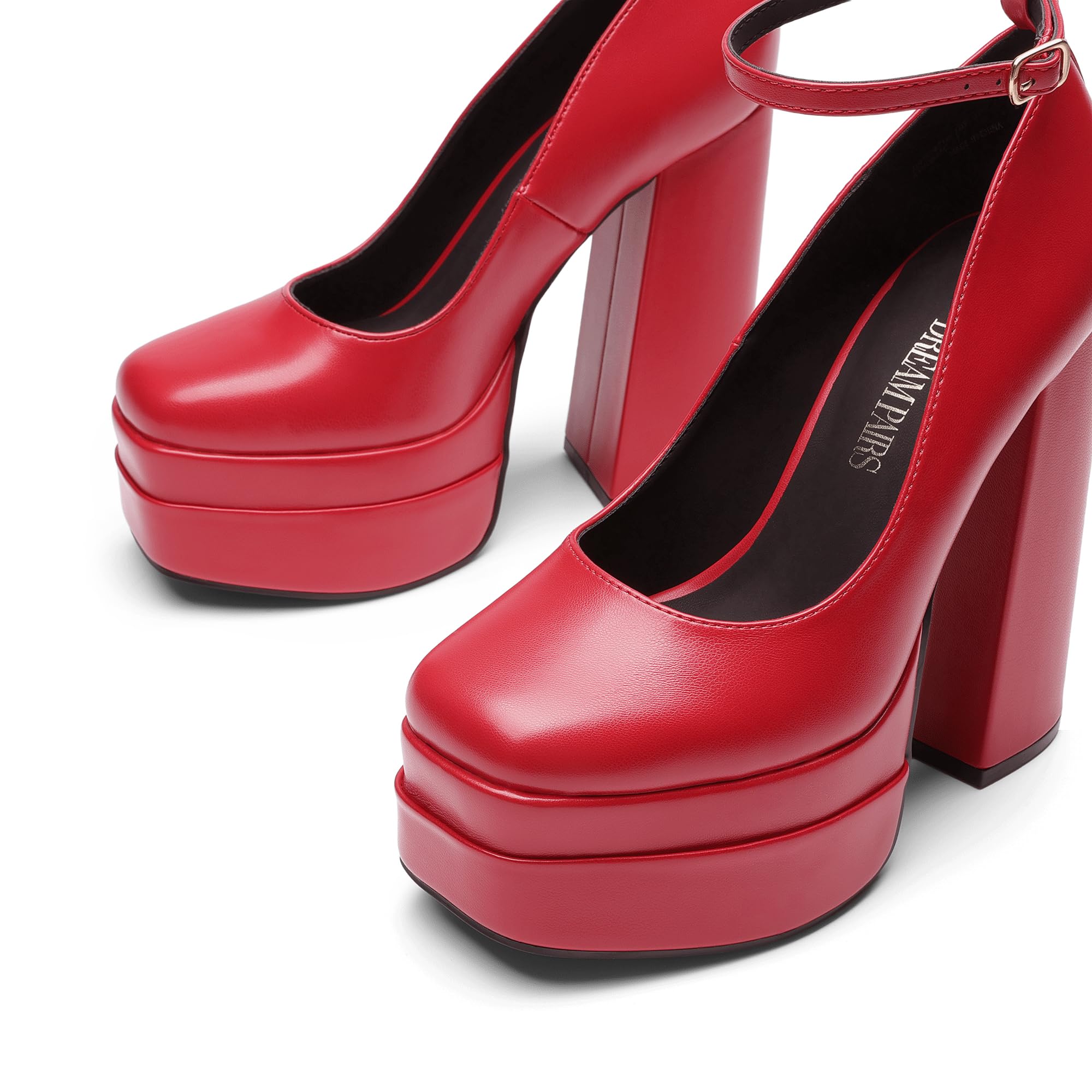 DREAM PAIRS Scarpe Y2K da donna con plateau, tacco alto, punta chiusa, tacco alto, punta quadrata, cinturino alla caviglia, alla moda