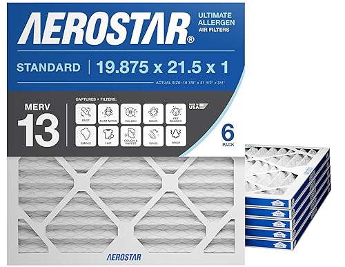 Aerostar 19.875x21.5x1 MERV 13 - 6 unidades - Filtros plisados para HVAC, horno y aire acondicionado - Para bacterias, polvo, gérmenes del resfriado