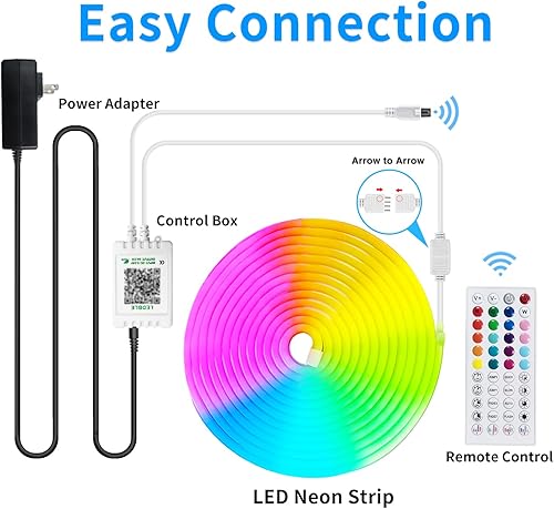 Miniatura 7 de Tira de luces LED de neón LED RGB de 32.8 pies, 24 V, con control remoto, control por aplicación, IP65, impermeable, flexible, tira de luces LED de