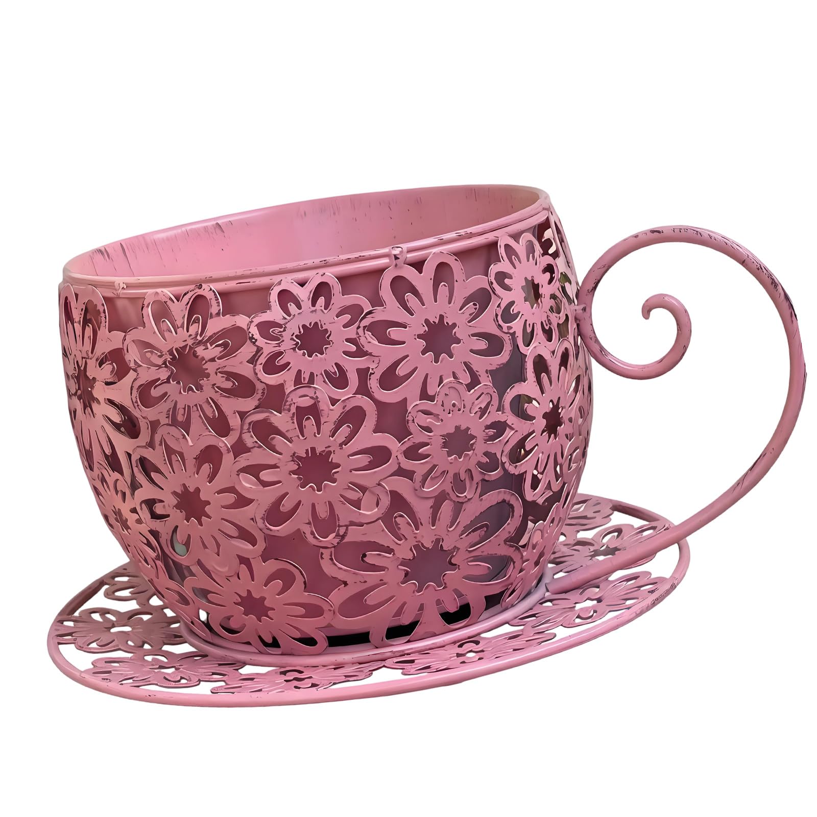 Msioytog A Rustproof Iron Plant Pots Teacup Flower Basin Design For Windowsill Kitchen Work Yard Decoration Old Iron Flower Container