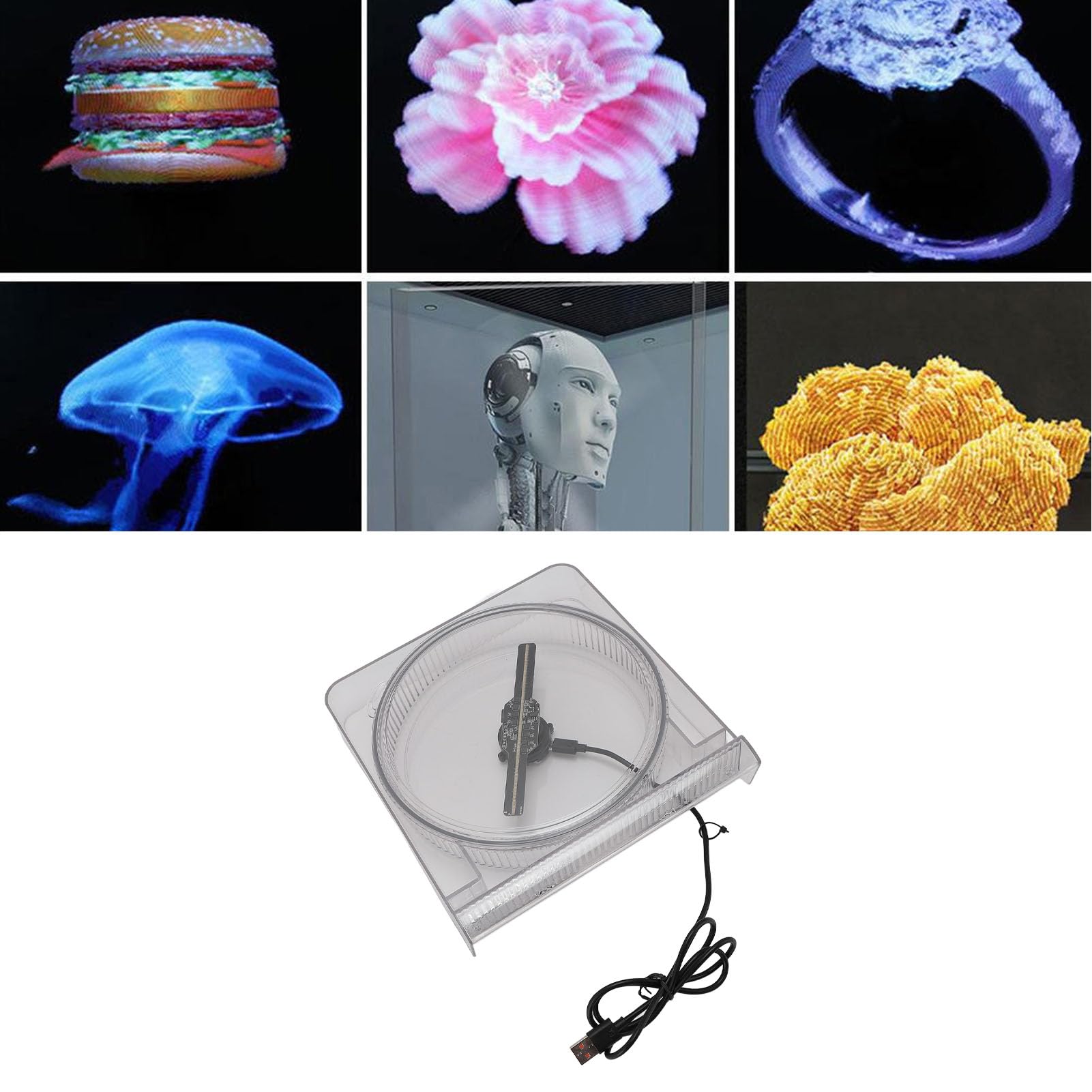 Wentylator z Hologramem 3D, Projektor Holograficzny 14 Cm 128 LED z Kątem Widzenia 170°, rozdzielczością 2000x128 Sterowanie aplikacją Wyświetlacz z Wentylatorem 3D LED dla