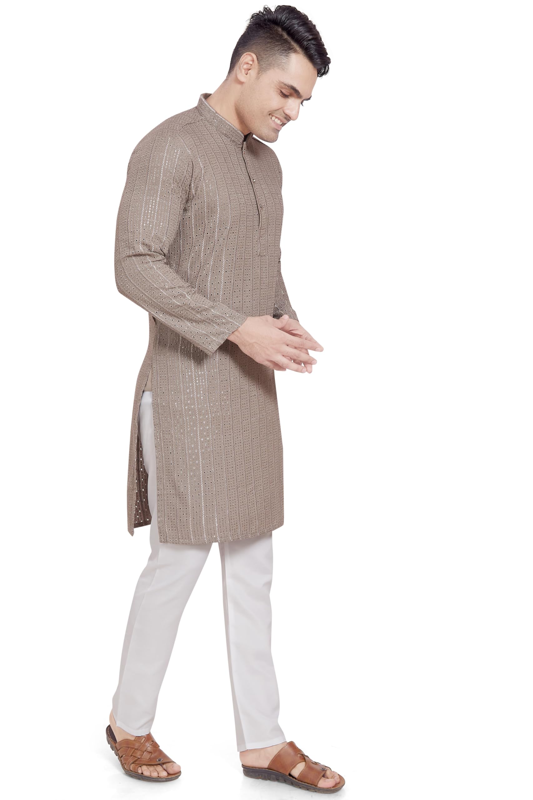 Divisive Men's Embroidered Cotton Blend Only Slim Fit Kurta (Dkrt378_S_Stone Grey)