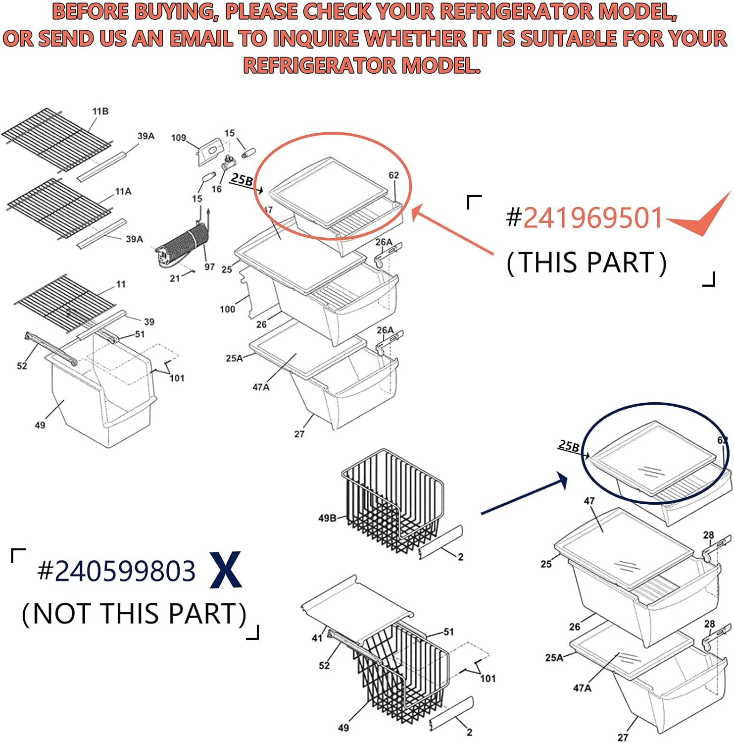 New Updated 241969501 Crisper Pan Cover, Shelf Frame Without Glass Refrigerator, Delicatessen Drawer Cover,Compatible with frigidaire, Replaces AP4433007,1512992,PS2363832,etc : Appliances