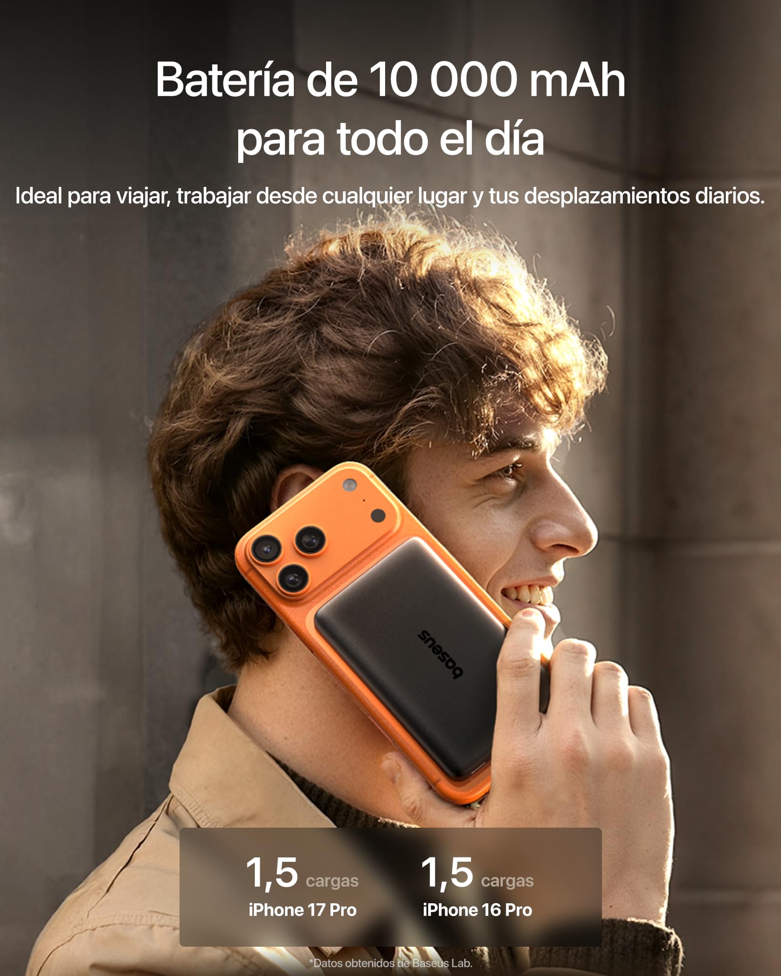 Baseus PicoGo AM52 MagSafe Powerbank, Qi2.2 Magsafe de 10 000 mAh, Carga Inalámbrica Ultrarrápida de 25 W, Carga Rápida PD de 45 W, Batería Externa Magnética Slim para iPhone 17/16 Pro MAX, Negra