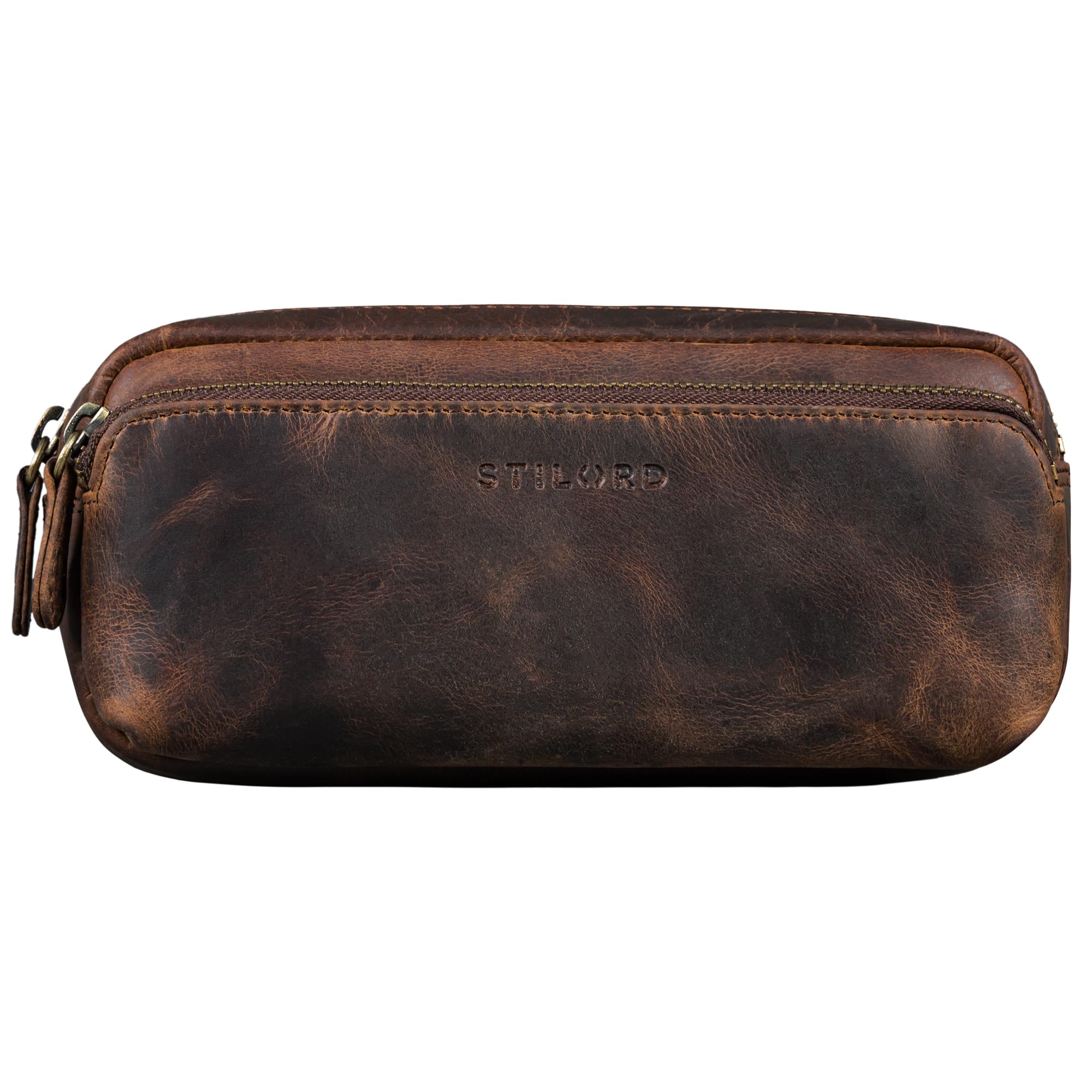 STILORD "Melissa" Large Pencil Case Vintage Leather Pouch Pen Case Ideal as Bag Organiser Make-Up Bag in Genuine Leather Colour:Soria - Image 2