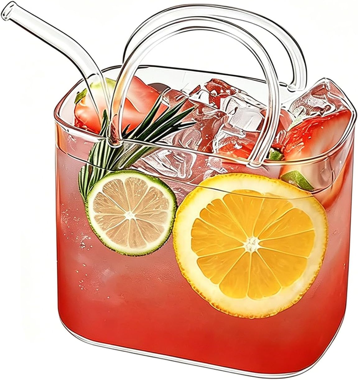 Glass Purse for Drinks, Purse Drinking Glass, Unique Wine Glasses with Straw, 26oz Decorative Fish Bowl Vase, Handbag Vases for Cute Room Decor, for Fruit Juice, Tea, Flowers (2 Pcs)