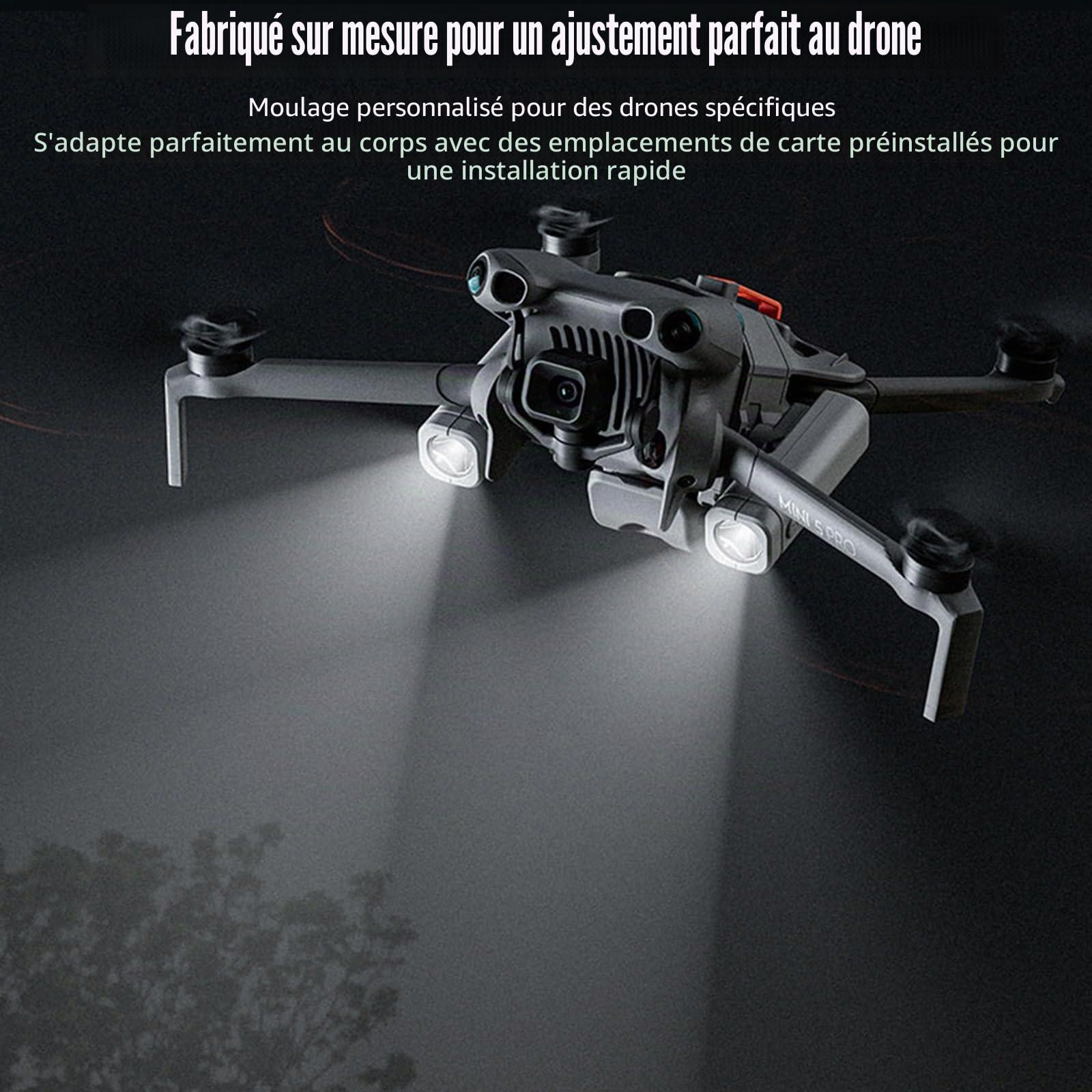 Mini5 Pro Drone Projecteur de recherche pour DJI Mini 5 Pro - Veilleuse rechargeable - Lumière double - Rotation à 360° - Modes multiples - Vol de nuit