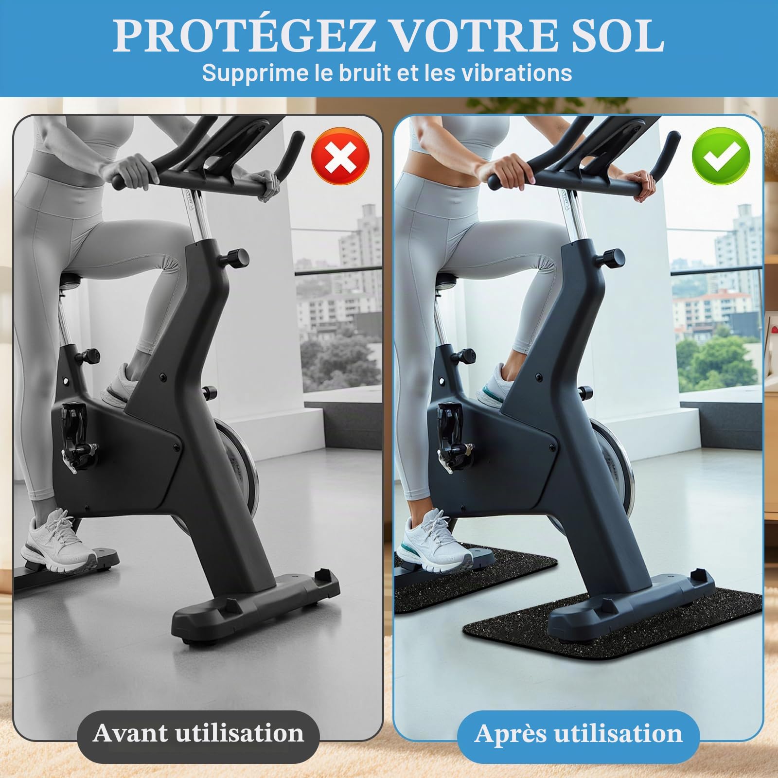 Erzekrim Tapis de protection pour équipements de sport et de fitness 28 x 70 cm 2 pièces Tapis de protection résistant aux chocs Fitness 6 mm d'épaisseur Tapis pour tapis roulant Salle de fitness
