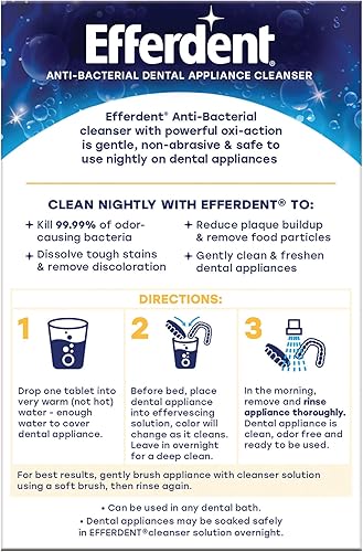 Miniatura 8 de Efferdent Tabletas de limpieza retenedoras, pastillas limpiadoras de dentaduras para aparatos dentales, blanqueamiento nocturno, 126 tabletas azul